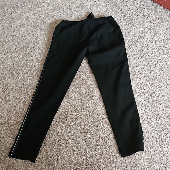 Black tie waist pants with line of sparkly stones going down each pants leg - Picture 1 of 7
